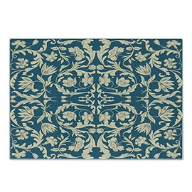 Ambesonne Chinese Cutting Board, Far Eastern Scroll Pattern with Floral Curls Oriental Flourish, Decorative Tempered Glass Cutting and Serving Board, Small Size, Petrol Blue and Cream