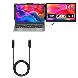 BoxWave Cable Compatible with UK BONITOYS Portable Monitor Tripple Screen (14 in) - DirectSync PD Cable (3ft) - USB-C to USB-C (100W), Type C Braided 3ft Charge and Sync Cable - Jet Black