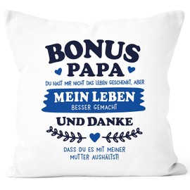 MoonWorks® Cushion Cover Gift Bonus Mum | Bonus Dad Gift Idea Stepmother | Stepdad for Mother's Day | Father's Day Saying Dad White 40 cm x 40 cm