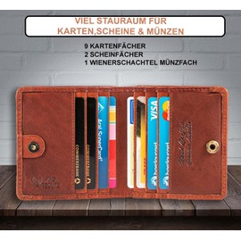 MATADOR Kleine Wiener Box Mini Purse Wallet Men's Small Leather Small Purse Women's with RFID Blocker Purse with Gift Packaging, Caro-brown, Unique
