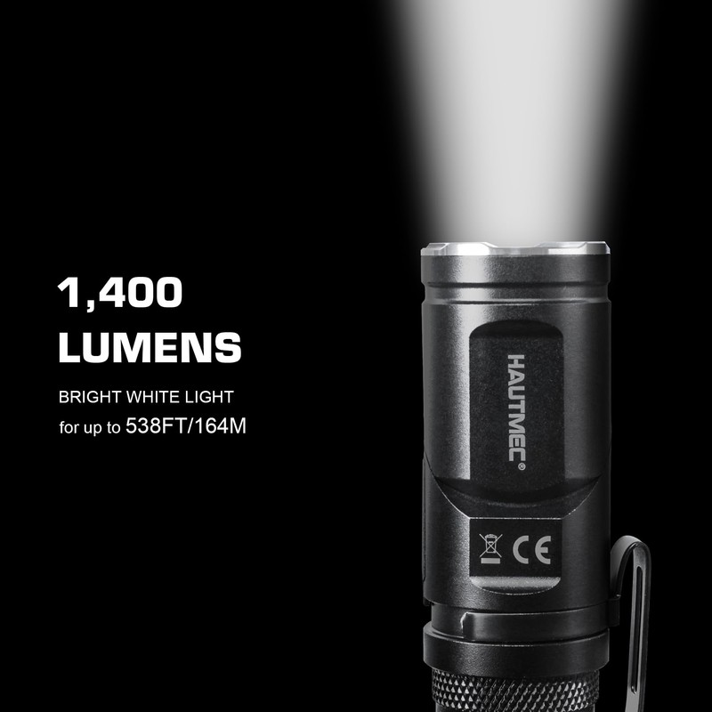 HAUTMEC 1400 Lumen Rechargeable Flashlights LED EDC Flashlight with 90