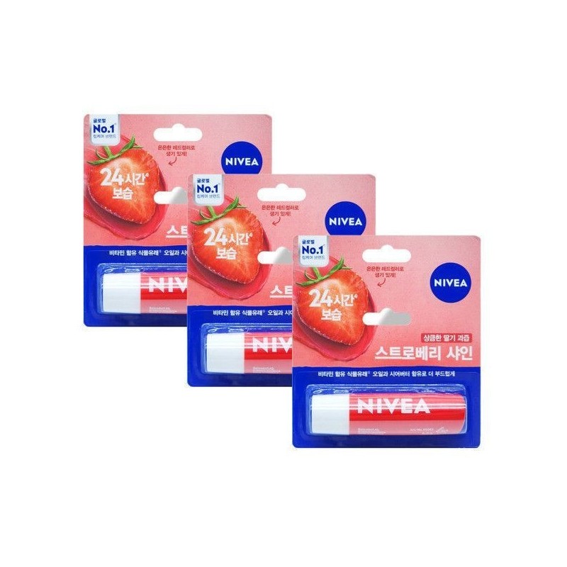 니베아 립케어 립밤 4.8g 스트로베리 샤인 x 3개 1set
