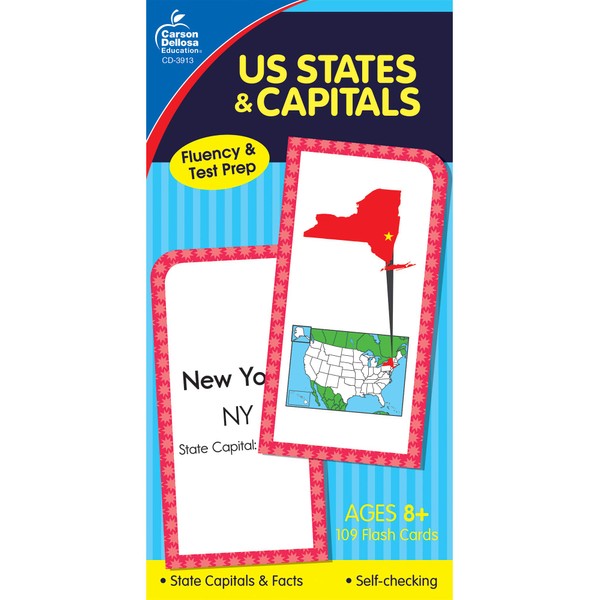 Carson Dellosa | US States and Capitals Flash Cards | Ages 8+, 109ct