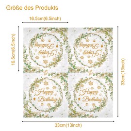 Pack of 60 Happy Birthday Napkins in Eucalyptus Green & Sage Green | Birthday Napkins with Number Design (33 x 33 cm) | Birthday Napkins | Party Decoration for Tables, Celebrations & Children's