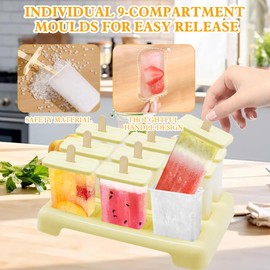 HASAIKA® Ice Lolly Moulds, Popsicle Moulds Set, 9 Reusable Moulds, Ice Cream, Individual Defrosting Ice Lolly Moulds, DIY Ideas, Ice Cream Moulds, Beige