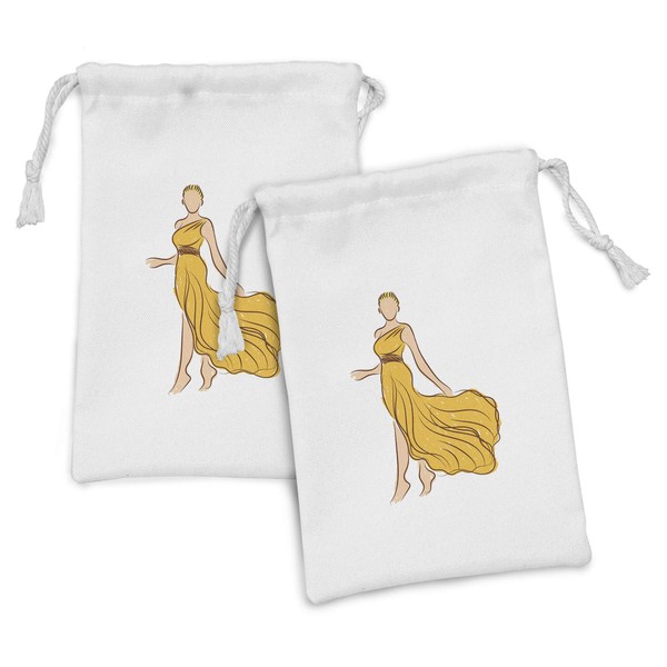 Lunarable Retro Fabric Pouch Set of 2, Model Sketch in