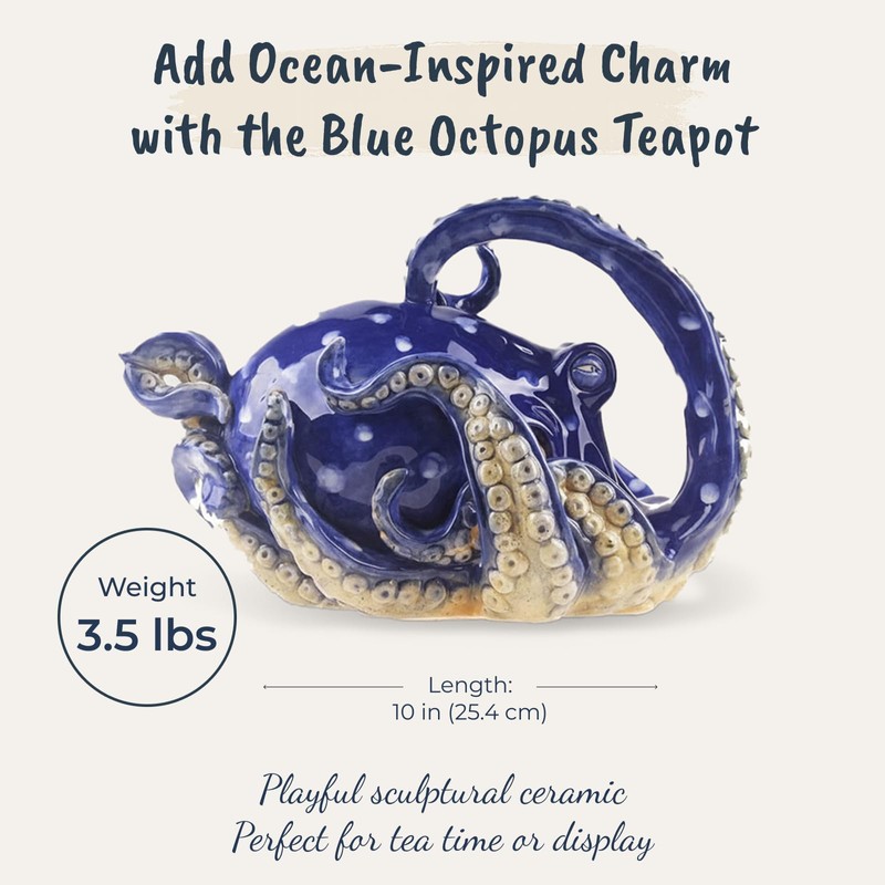 Blue Sky Ceramic 10" x 7" x 6.5" Blue Octopus