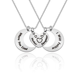 LQRI Mother Daughter Necklace Set Where You Lead I Will Follow Mother Daughter Matching Moon Love Heart Necklace Gift for Mom and Daughter (set necklace)