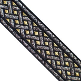 JL 412 Jacquard Metallic Silver Gold Black Celtic Ribbon Trim 1-3/8" (35mm) 5 Yards DIY for Sewing Crafting Home Decor, Wedding, Gift Wrapping hat Bands