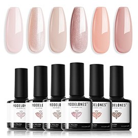 modelones- Juego de esmaltes de uñas en gel, 6 colores, esmalte de uñas en gel nude neutro, tono de piel, esmalte de uñas con purpurina rosa cachemira