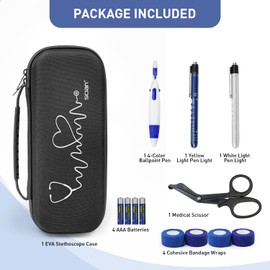 13 Pcs Stethoscope Case Sets Medical Supplies Include Stethoscope Case, Medical Scissors, 2 Penlights with Batteries, Bandage Wraps for Nursing School Tool Kits, Black New