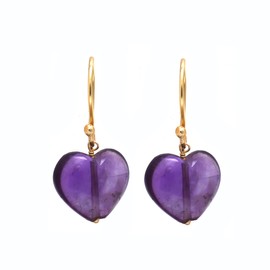 Gempires Natural Lightweight Love Heart Dangle Earrings Purple Amethyst Crystal Dangling Jewelry Febuary Birthstone Elegant Gift For Her Hypoallergenic Gold Plated Gemstone Earrings