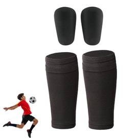 Pack of 2 Breathable Shin Pads Socks + 2 Stability Mini Shin Pads for Outdoor Sports, Running, Football, Basketball (Black)