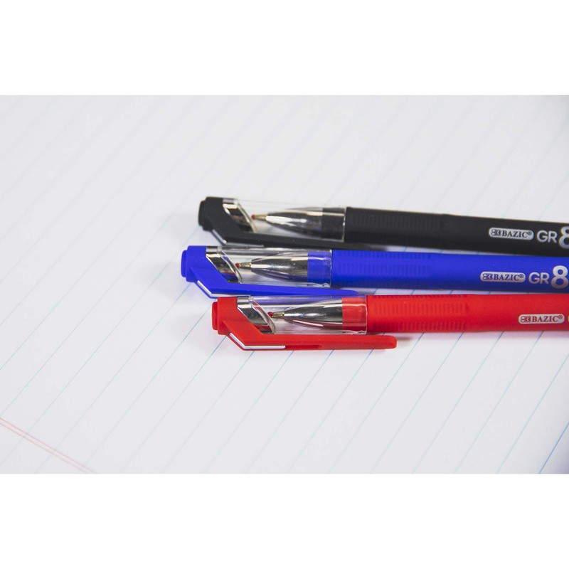 BAZIC GR8 Black Oil-Gel Ink Pen w/Rubberized Barrel (3/Pack)