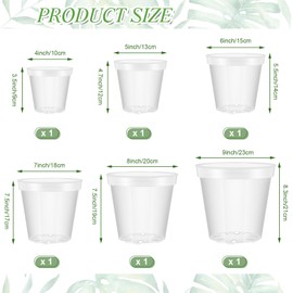 Vesici Large Size Clear Nursery Pots Variety Pack Plant Pots with Drainage Holes Planters for Indoor Plants Flexible Transparent Plastic Plant Pot for Succulents(6 Pcs,4/5/6/7/8/9 Inch)