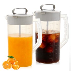 2PCS/SET 2 Quart/64oz Mixing Pitcher with Adjustable Plunger & Lid - BPA-Free, Drink Container for Juice, Formula, Tea - Wide Mouth, Easy Clean, Vortex Mixing Technolog