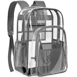 PAMANO Clear Backpack Transparent Heavy Duty See Through Bag for College Work Travel Security, Gray