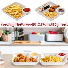 4 Pcs Chips and Salsa Serving Dish Plates, Veggie Platter Dipping Serving Trays with Sauce Rack for Buffet Family Party Appetizer Sushi Taco Salsa Charcuterie Barbecue Plate, Reusable (White 4PCS)