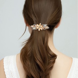 EVER FAITH Wedding Rhinestone Flower Leaf Hair Barrette Clip, Elgant Marquise Crystal Hair Accessories for Women Brown Silver-Tone