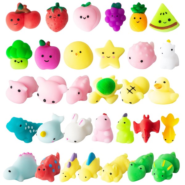 Nestling 32 Pieces Kawaii Mochi Squishy Toys – Mini Squishies Soft Squeeze Toy – Cute Animals Fruit Squishy Toy Anti Stress – Reward Gifts Birthday Child Girl