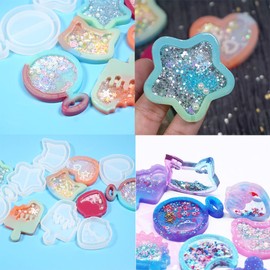 iSuperb 11Pcs Resin Shaker Mold DIY Quicksand Star Moon Cat Casting Epoxy Silicone Mold Heart Shaped Kawaii Resin Epoxy Jewelry Molds for Pendant Decoration Crafts