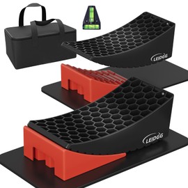 LEIDGG 2Packs RV Leveling Blocks System Kit Camper Leveling Blocks for RVS Trailer with Carrying Bag, Anti-Slip Mats, T Bubble Level Up to 35000 LBS Red
