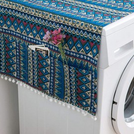 AKOAK 1 Pack 55 x 130cm /22 "x 51" Geometric Washing Machine Refrigerator Dust Cover, Multi-Purpose Household Cotton Linen Dust Microwave Cover, with Storage Pouch (Blue Triangle)