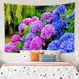 Qinunipoto Tapestry, Hydrangea in Full Bloom, Plants, 39.4 x 27.6 inches (100 x 70 cm), Art Decoration, Multifunctional, Stylish, Wall Hanging, Interior, Atmosphere Changing, Decoration, Fabric