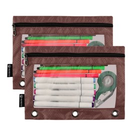 Gredecor Binder Pencil Pouch 3 Ring Burgundy Zipper Pencil Pouches Case 2 Pack Clear Binder Organizer for School Office