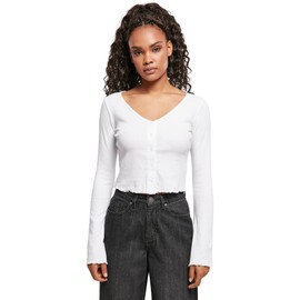 Urban Classics Women's Ladies Cropped Rib Cardigan Sweatshirt, White, S