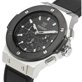 HYAKUICHI 101 Men's Wristwatch, Waterproof, 322.8 ft (100 m), Chronograph, Date Display, Rubber Strap, Black x Silver, Carbon, Black, Classic