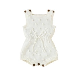 Neiwech Baby Girl Romper Jumpsuit Newborn Knit Sleeveless Pompoms Bodysuit Fall Winter Clothes Outfits White 12-18 Months