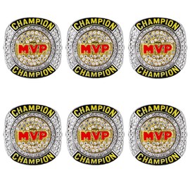 CHXIXUE 6 Pack MVP Ring Most Valuable Player Ring Baseball Soccer Basketball Football Hockey Class High School College University Bowling Champion Ring for Tournament Award Gift (6 Pack rings, 10)