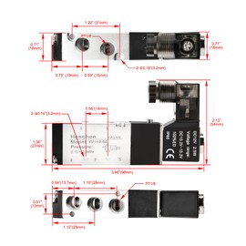 Heschen Electrical Pneumatic Solenoid Valve 4V110-06 12VDC PT1/8 5 Way 2 Position Single Coil Pilot-Operated Electric CE with Fittings and Muffler
