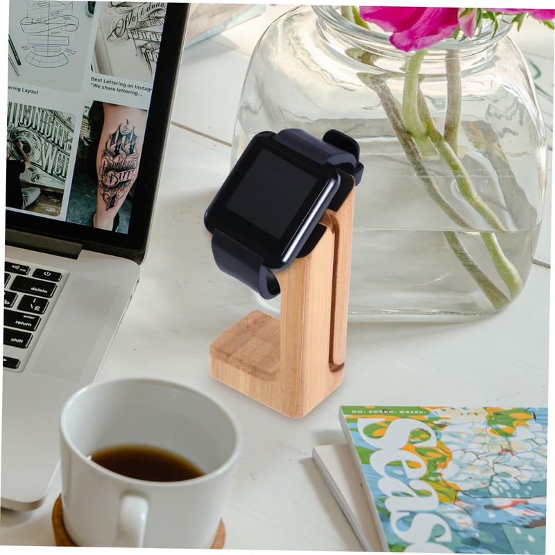 Mipcase 1Pc Bamboo Smart Watch Charging Stand Natural Grain Holder