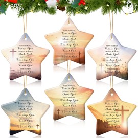 Suilung 6 Pcs Christmas Christian Ornaments Star Shaped Bible Verse Double Side Printing Ceramic Inspirational Religious Gifts Christmas Tree Hanging Decor for Employee Women Men