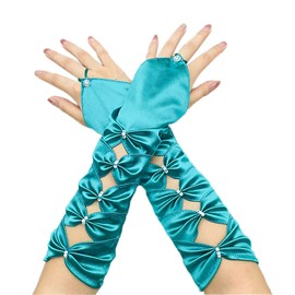 Aniler Women's 1920s Opera 15'' Satin Ruffle Wedding Fingerless Stretchy Party Gloves (Green, One Size)