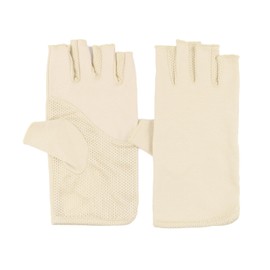 JURUAA Mens Sunblock Fingerless Gloves Summer UV Protection Driving Cotton Gloves Beige 4