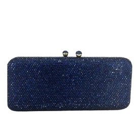 Elegante bolsa de noche larga de vidrio para mujer, boda, fiesta, diamantes de imitación, Azul marino, Small