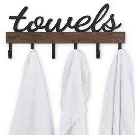 Dahey Small Towel Rack with 6 Hooks, Towel Holder Wall Mount Bathroom Organizer Rustic Farmhouse Home Decor Hanger Storage Hooks for Towel, Robe, Bag, Brown