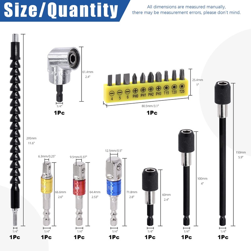 Glarks 24Pcs Flexible Drill Bit Extension Set, 105° Right Angle