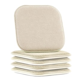 Elegant Comfort 4 Pack Chair Cushion Covers - Skid-Proof Rubber Backing - 16 x 16 Inch - Thick Dining Square Shape Seat Covers - Comfortable Textured Chair Pads with Ties - Honeycomb Pattern, Linen