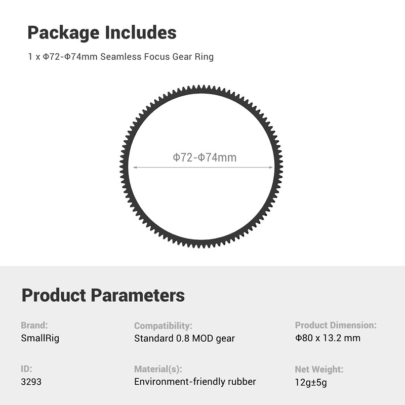 SmallRig Seamless Focus Gear Ring (72mm to 74mm) - 3293