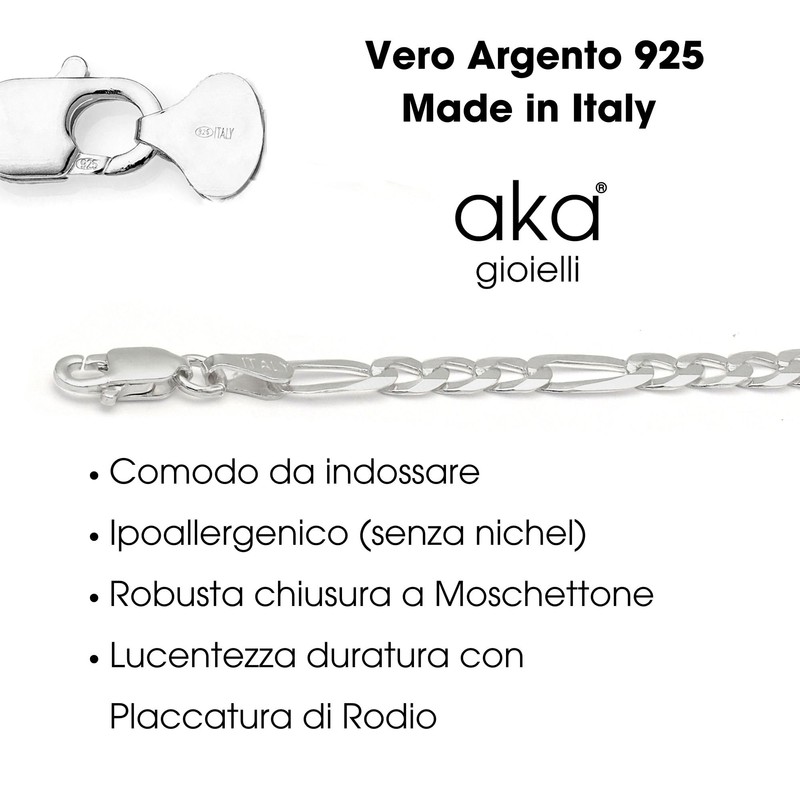 Aka Gioielli® - Flat Figaro Chain 4.4 mm 925 Sterling