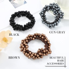 Brinie Hair Ties Champagne Elastic Hair Scrunchies Pearl Hair Bands Bead Hair Ropes Hair Accessories for Women and Girls (Pack of 3) (set3)