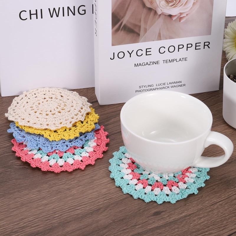 sourcing map Fabric Coasters, 8pcs 4" - Cotton Woven Crochet