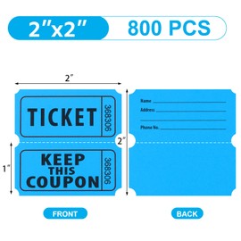 Azureal 800 Raffle Tickets, Consecutively Numbered Tickets, 50/50 Raffle Tickets for Events, Carnivals, Entry, Class Reward, Prizes (Blue)