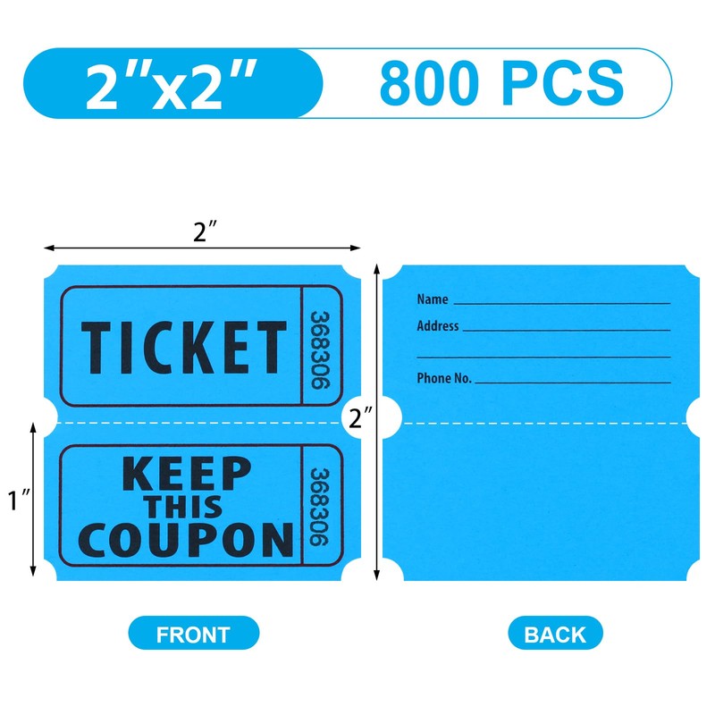 Azureal 800 Raffle Tickets, Consecutively Numbered Tickets, 50/50 Raffle Tickets