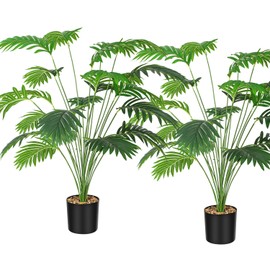 TIUNASIN Artificial Palm Plants 35" Tropical Greenery Bush Imitation Faux Fake Palm Tree Leaves Artificial Plant in Pot Greenery Family Office Indoor Outside Party Flowers Arrangement Wedding Decor