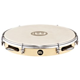 Meinl Percussion Traditional Wood Pandeiro - Frame Drum with Jingles - Diameter 10 Inches - Goat Skin Head - Poplar / Steel, Natural / Chrome Plated (PA10PW-M)